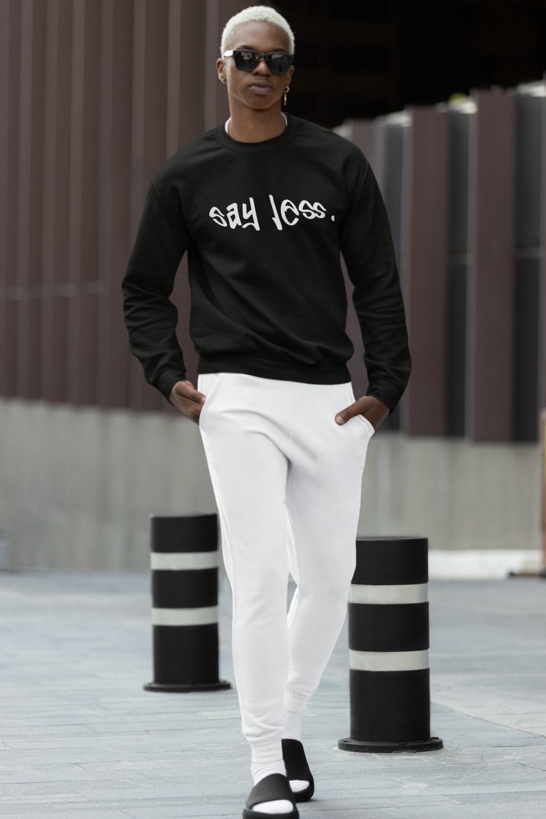 Say Less Men's and Women's Medium Heavy Crewneck Sweatshirt (Back Logo) | CA