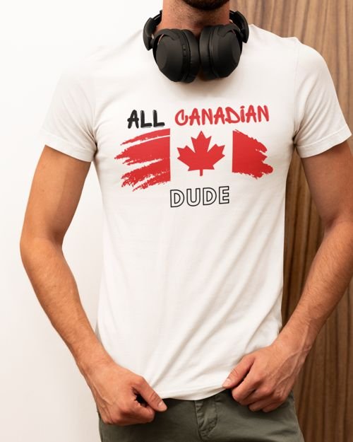 All Canadian Dude Graphic Tee, Men's Canada Day T-shirt, Short Sleeve Soft Style Canada Flag Shirt for Men | CA - Ohhh So Swag