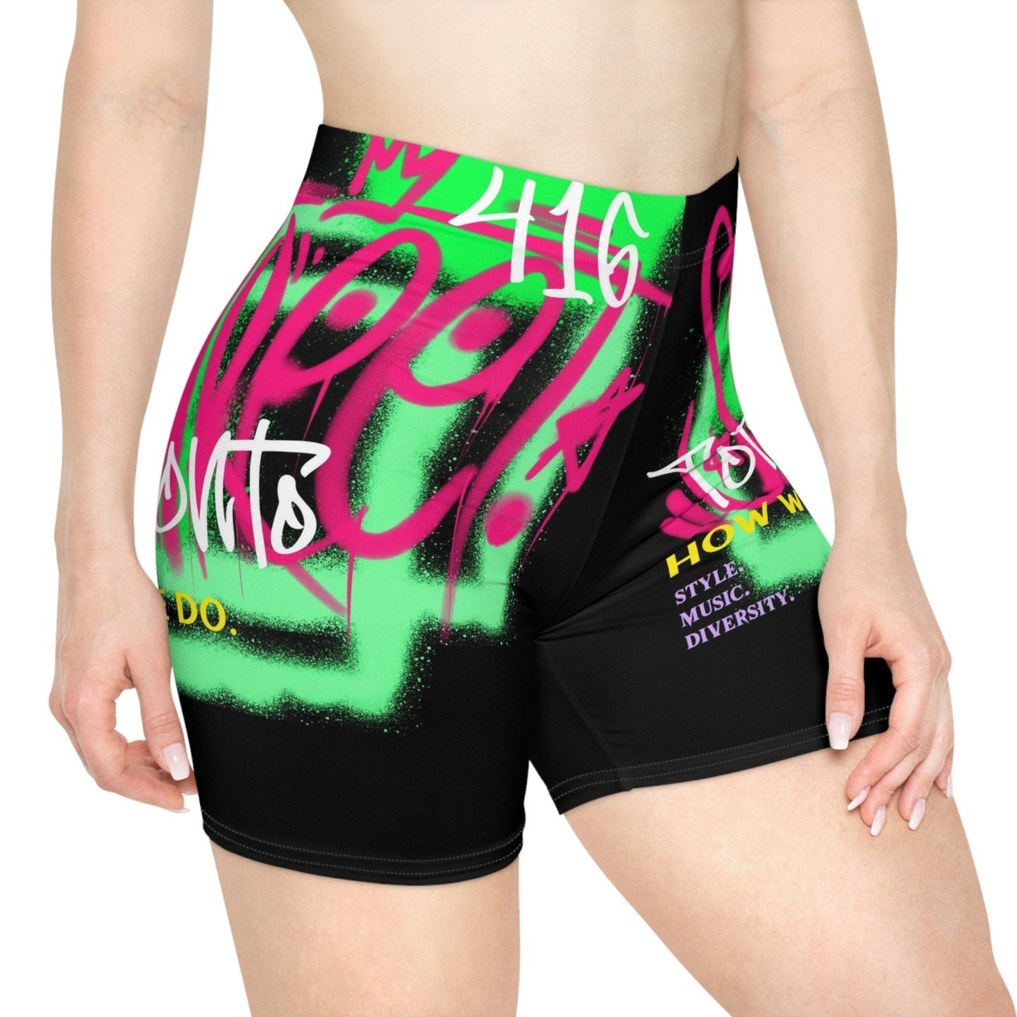 Graffiti Black 90s Women's Biker Shorts - Toronto. How We Do. Style. Music. Diversity | US - Ohhh So Swag