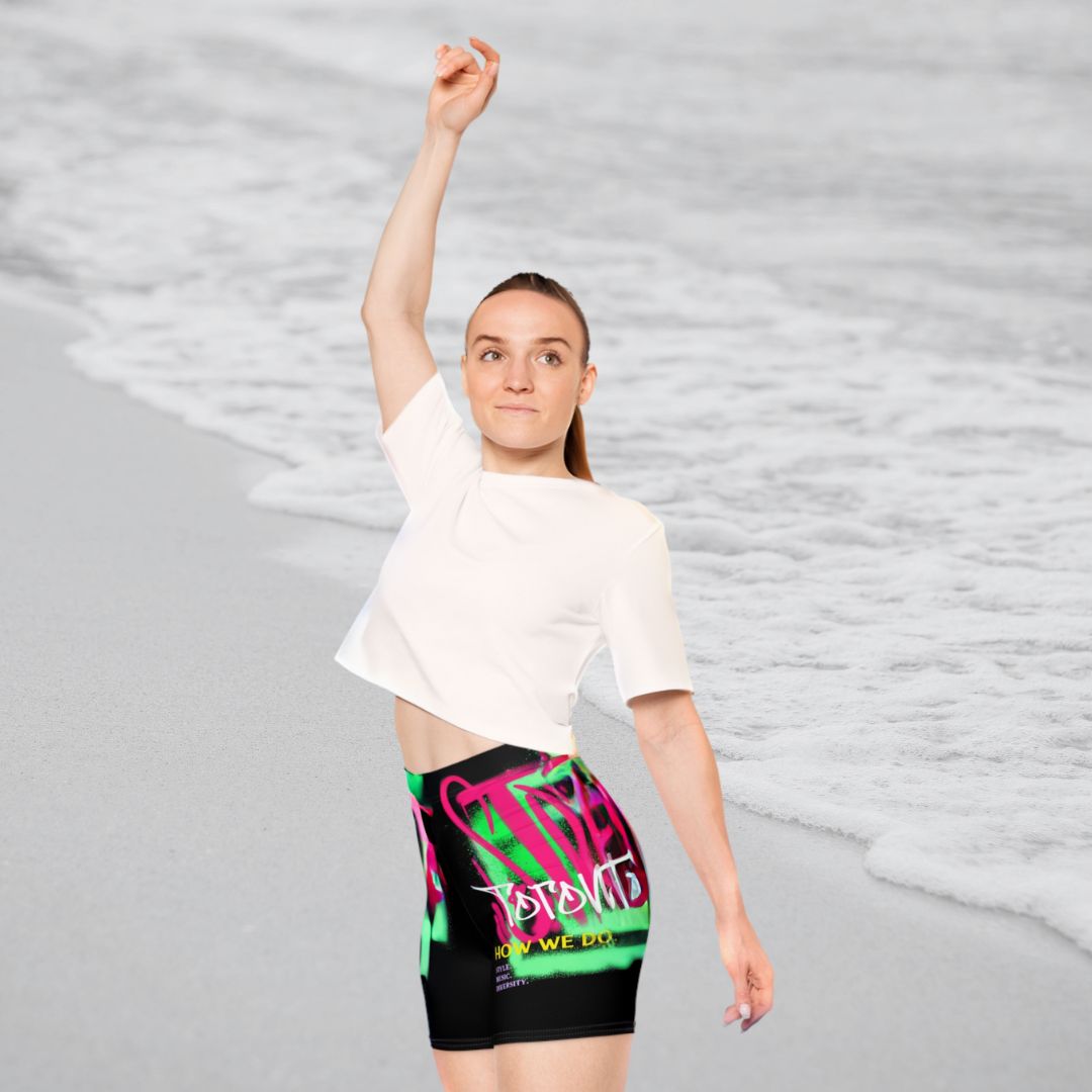 Graffiti Black 90s Women's Biker Shorts - Toronto. How We Do. Style. Music. Diversity | US - Ohhh So Swag