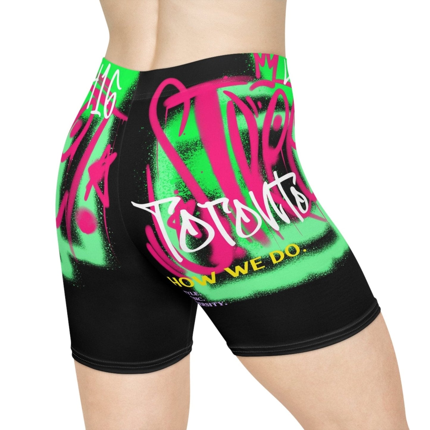 Graffiti Black 90s Women's Biker Shorts - Toronto. How We Do. Style. Music. Diversity | US - Ohhh So Swag