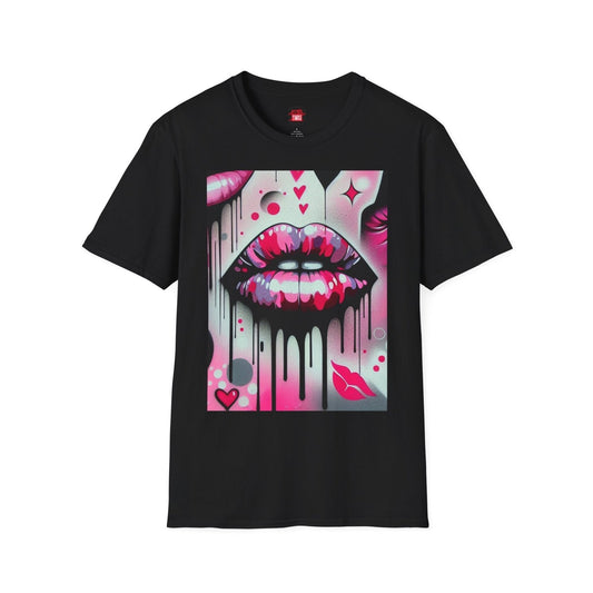 Black and Pink Kiss Lips Shirt for Women Men Graffiti Style, Unisex Lip Kiss Shirt, Vibrant Stylish Casual Graphic Kisses Tee | CA - Ohhh So Swag