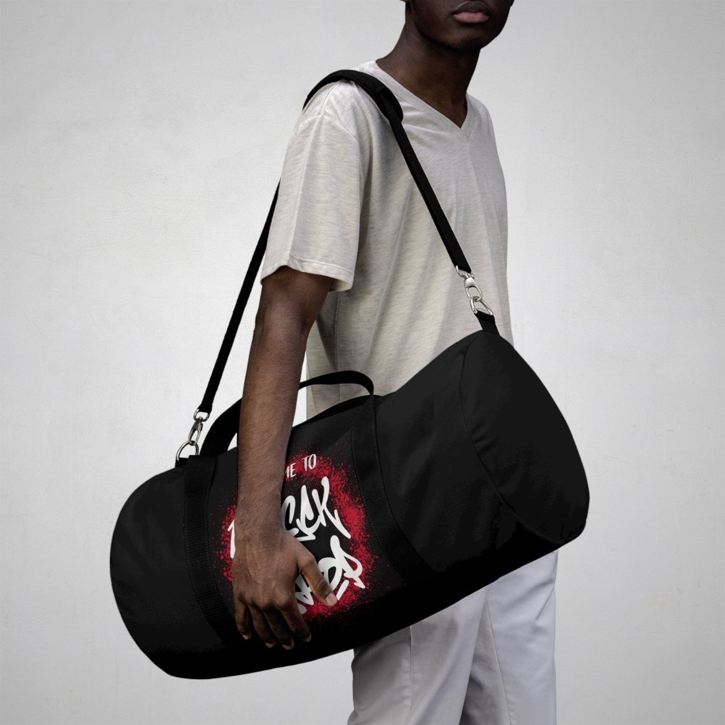Black Duffel Bag with I Came to Wreck Shop Text and Graffiti Design, Motivational and Hip Hop - Inspired | US - Ohhh So Swag