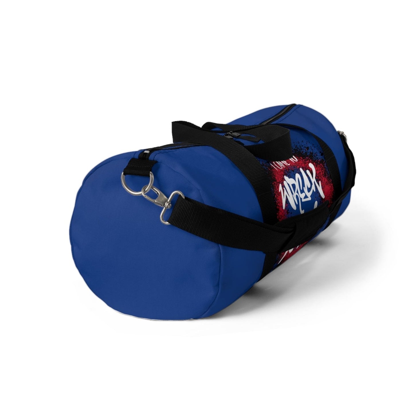Blue Duffel Bag with I Came to Wreck Shop Text and Graffiti Design, Motivational and Hip Hop - Inspired | US - Ohhh So Swag