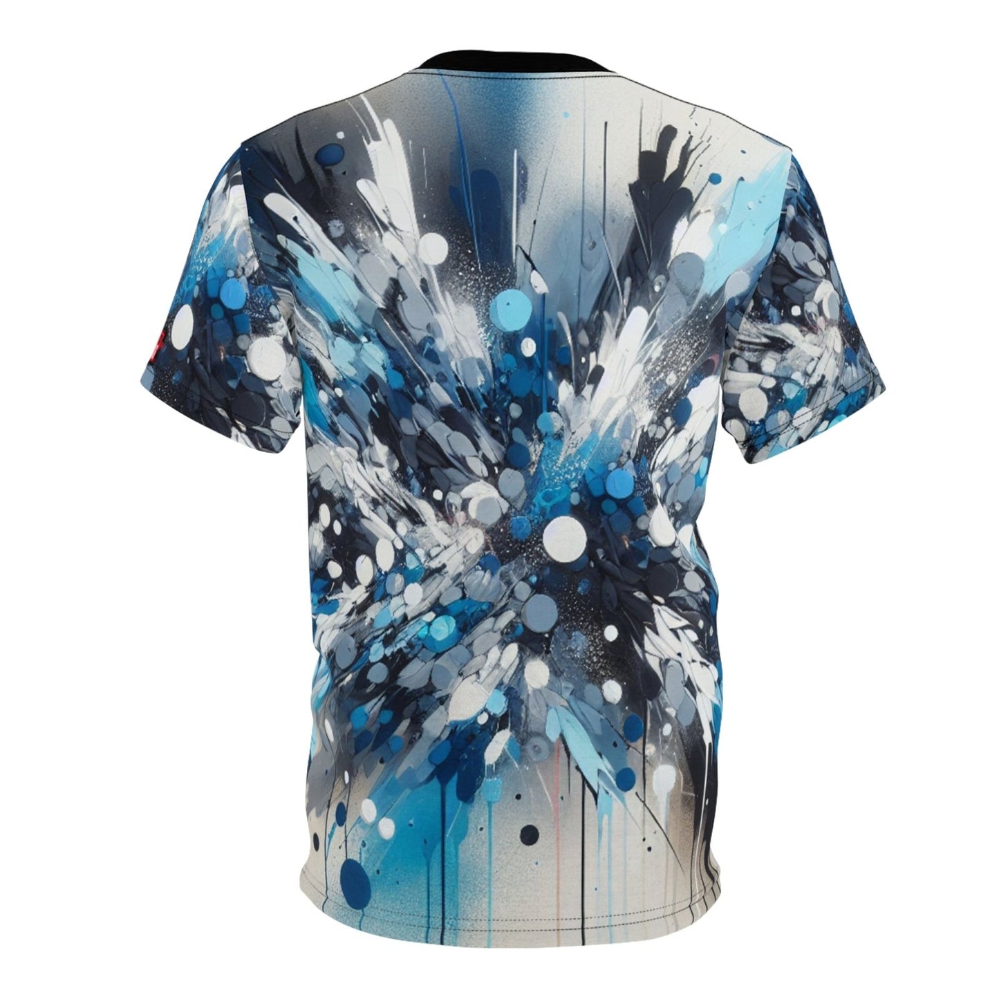 Blue Paint Splatter Crew Neck T-Shirt, Abstract Paint Splash Unisex Graphic Tee, Perfect for Art Lovers and Creative Minds | US - Ohhh So Swag