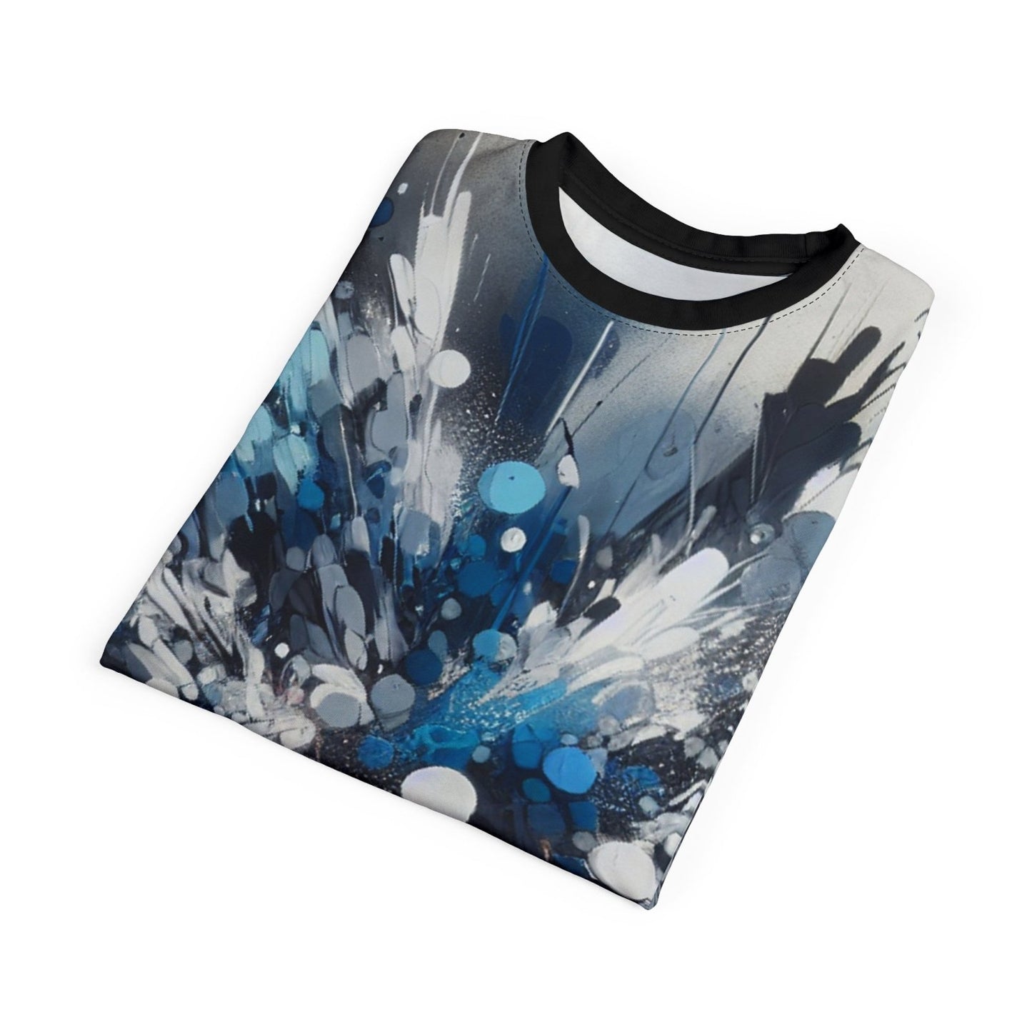 Blue Paint Splatter Crew Neck T-Shirt, Abstract Paint Splash Unisex Graphic Tee, Perfect for Art Lovers and Creative Minds | US - Ohhh So Swag