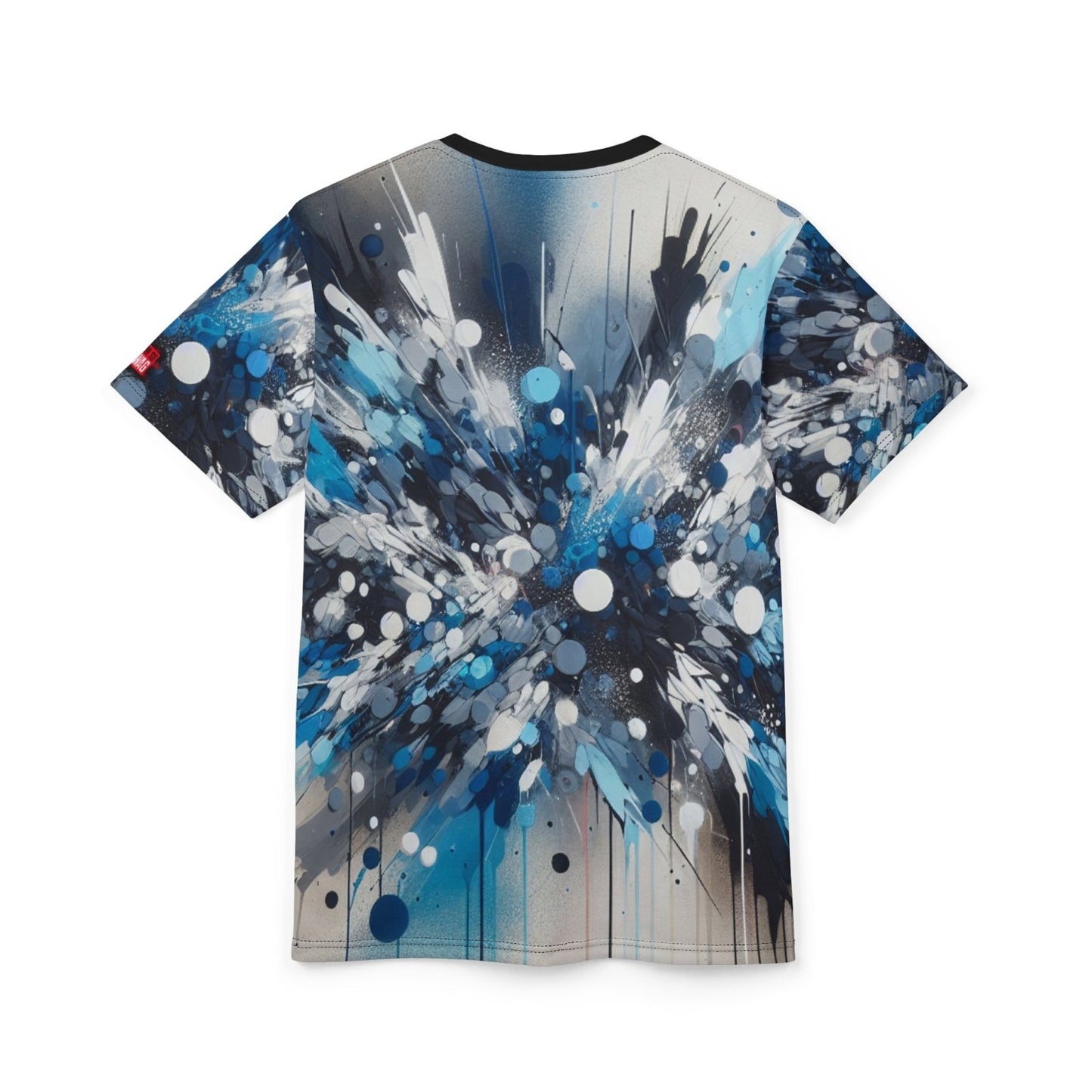 Blue Paint Splatter Crew Neck T-Shirt, Abstract Paint Splash Unisex Graphic Tee, Perfect for Art Lovers and Creative Minds | US - Ohhh So Swag