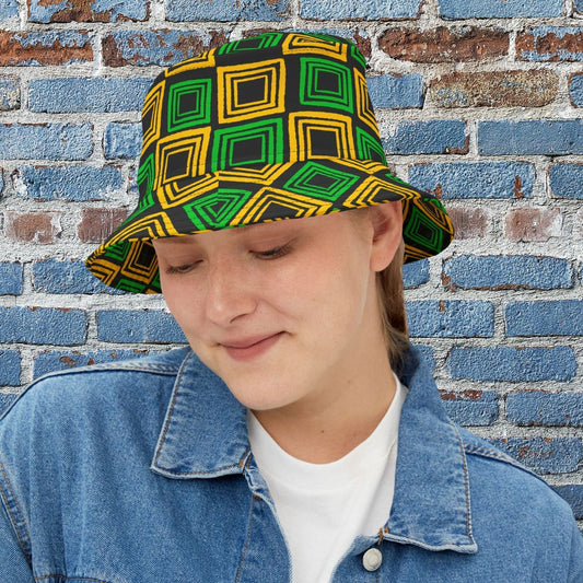 Bucket Hat with Square Pattern with Jamaica Colors - J.A. Squared | US - Ohhh So Swag