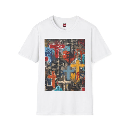 White Cross Graffiti Graphic Tee, Unisex Religious Apparel, Casual Christian Crewneck T-shirt | US - Ohhh So Swag