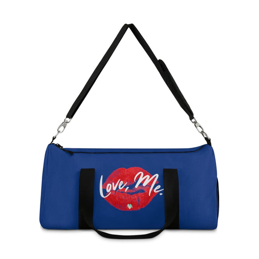 Duffel Bag with Red Kiss Lips, Green Heart (Blue) - Love, Me. | US - Ohhh So Swag