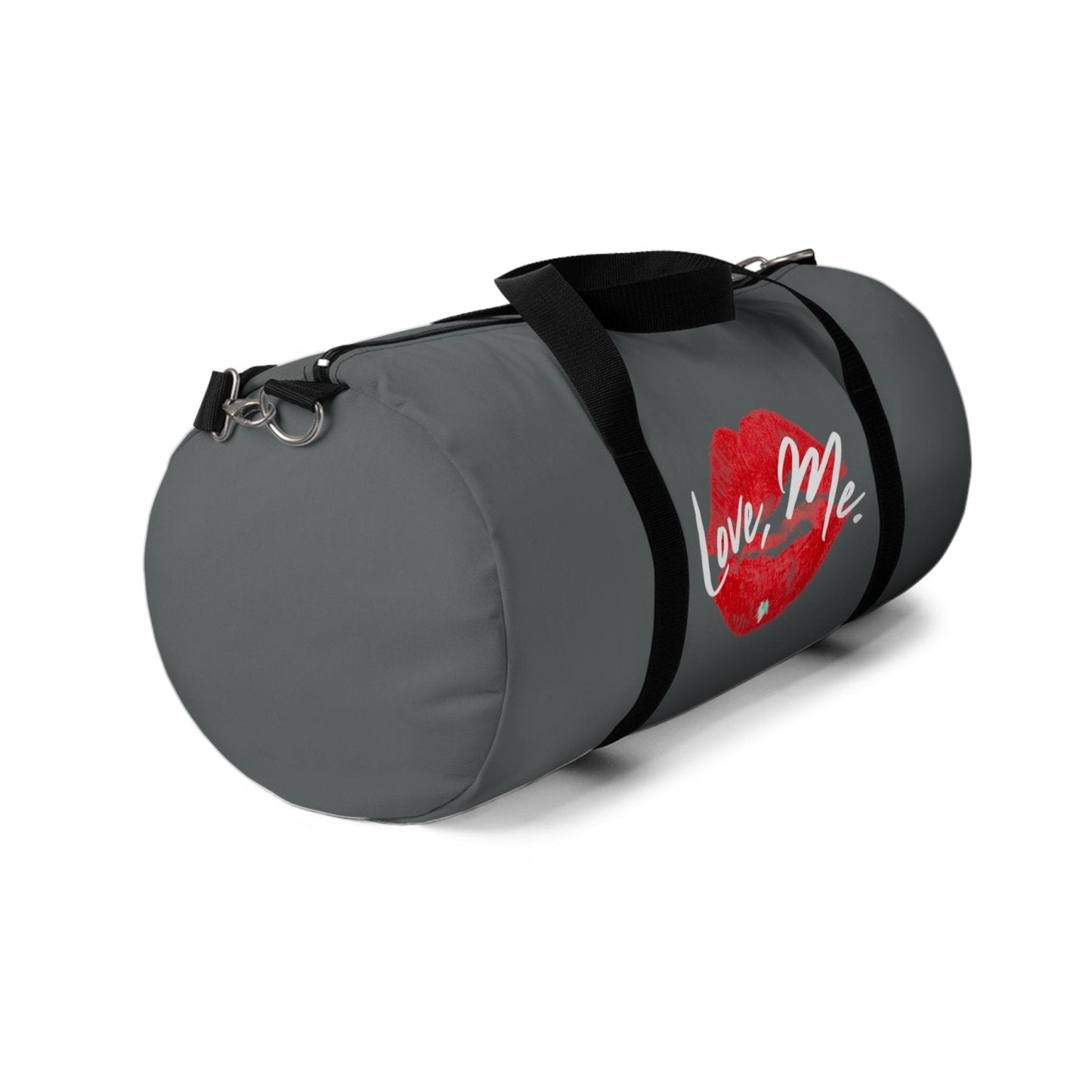 Duffel Bag with Red Kiss Lips, Green Heart (Dark Grey, White) - Love, Me. | US - Ohhh So Swag