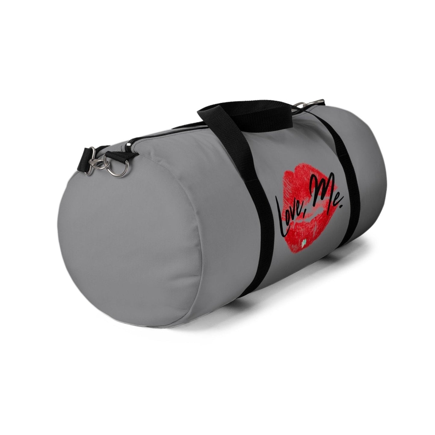 Duffel Bag with Red Kiss Lips, Green Heart (Light Grey, Black) - Love, Me. | US - Ohhh So Swag