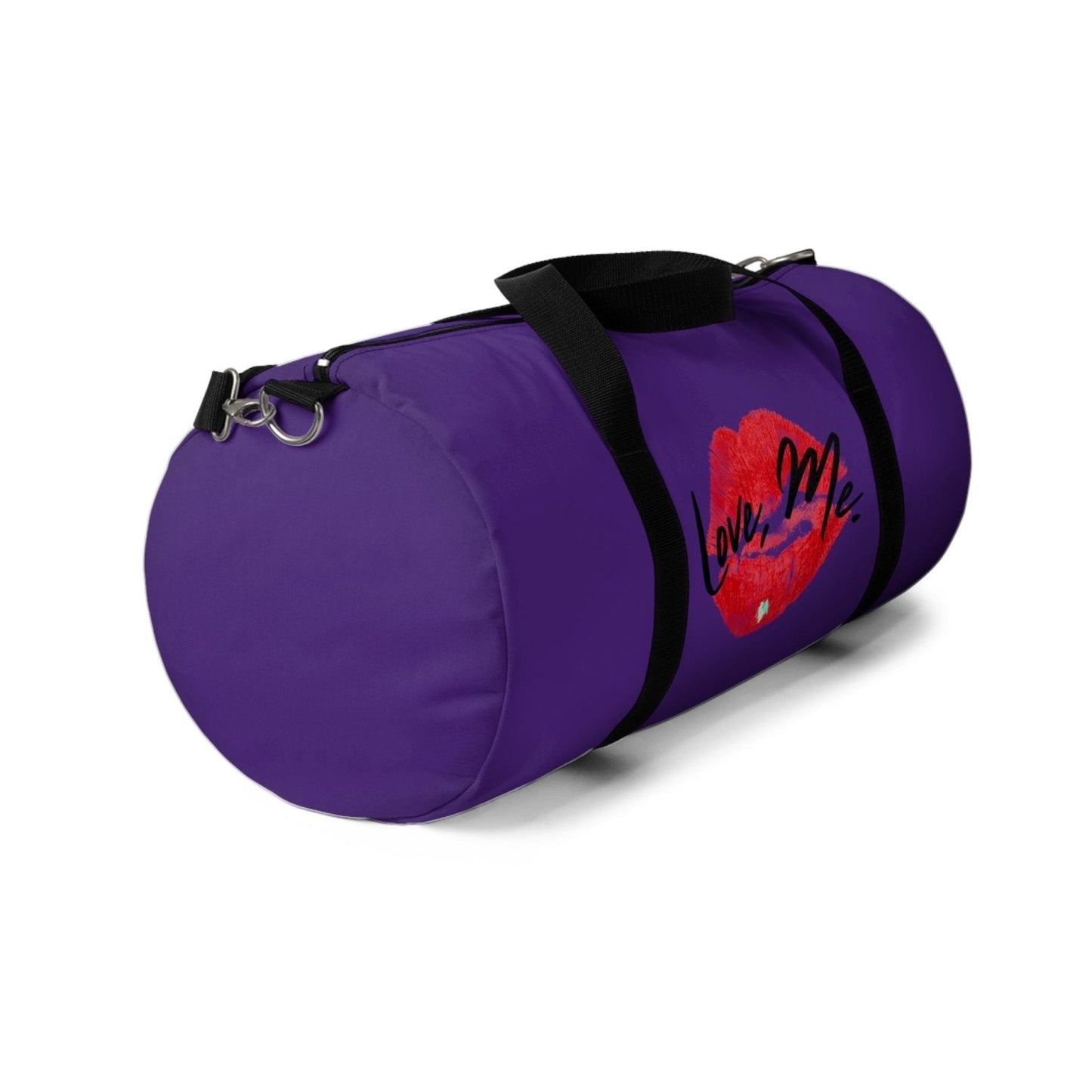 Duffel Bag with Red Kiss Lips, Green Heart (Purple) - Love, Me. | US - Ohhh So Swag