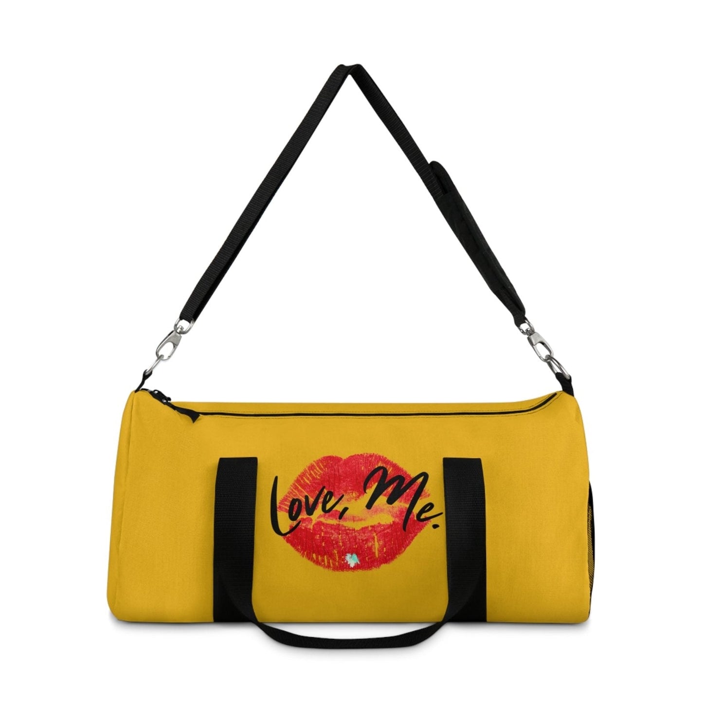 Duffel Bag with Red Kiss Lips, Green Heart (Yellow) - Love, Me. | US - Ohhh So Swag