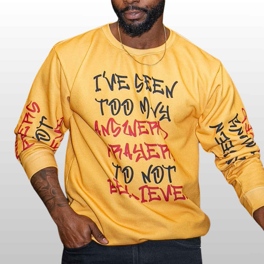 Faith Sweatshirt, Yellow Special Edition (Back Logo) – I’ve Seen Too Many Answered Prayers to Not Believe | US - Ohhh So Swag
