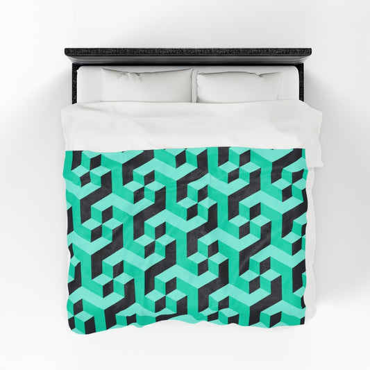 Fun Geometric Block Pattern Turquoise Throw Blanket | US - Ohhh So Swag