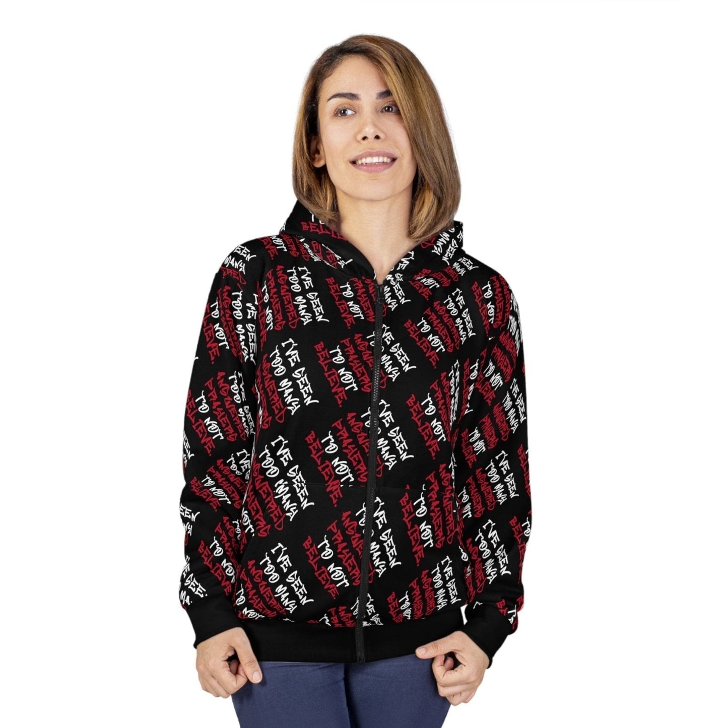 Graphic All - Over Print Full Zip Streetwear Hoodie, Black – I’ve Seen Too Many Answered Prayers to Not Believe | US - Ohhh So Swag