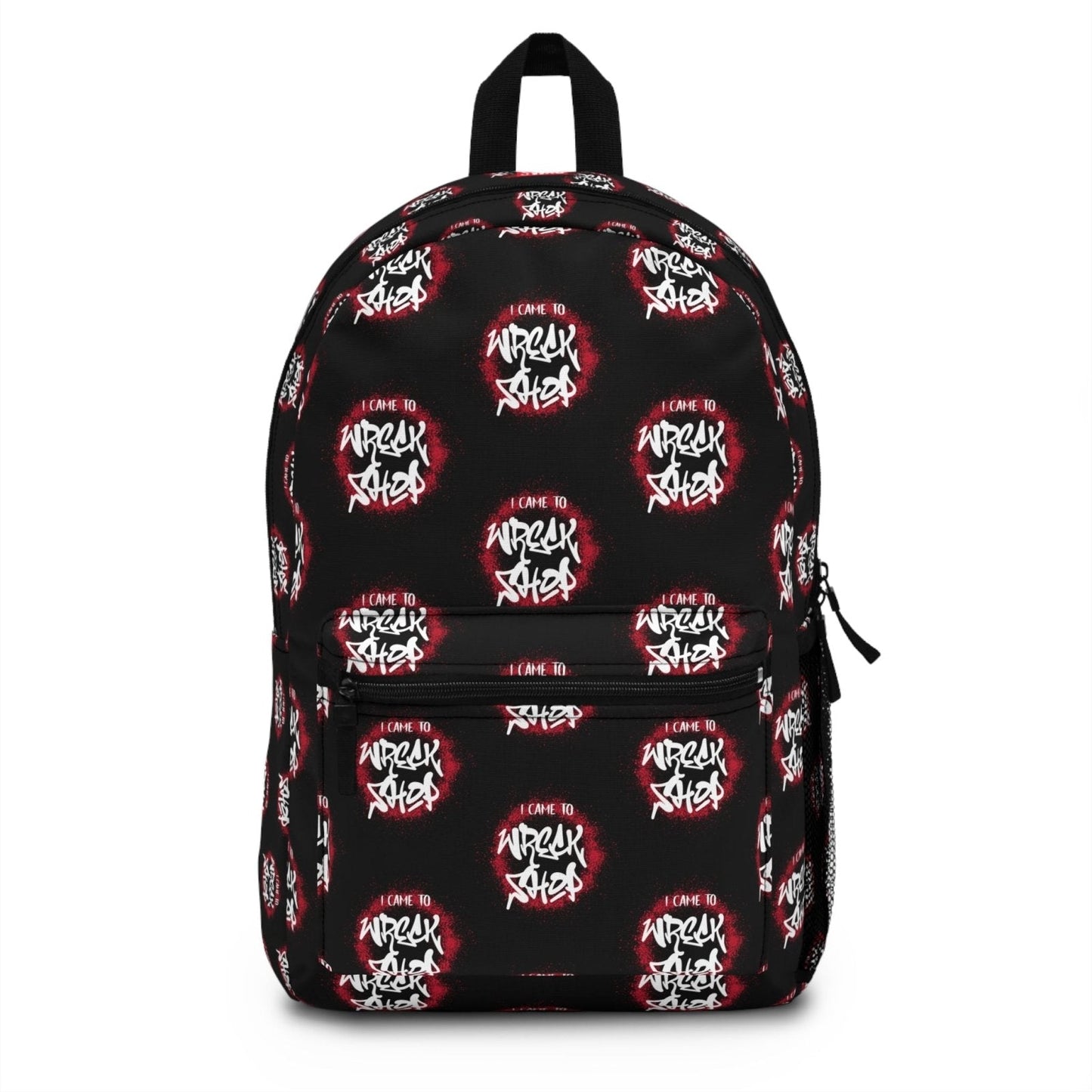 Black Graphic Backpack with Motivational Saying, Hip Hop Graffiti – I Came to Wreck Shop | US - Ohhh So Swag