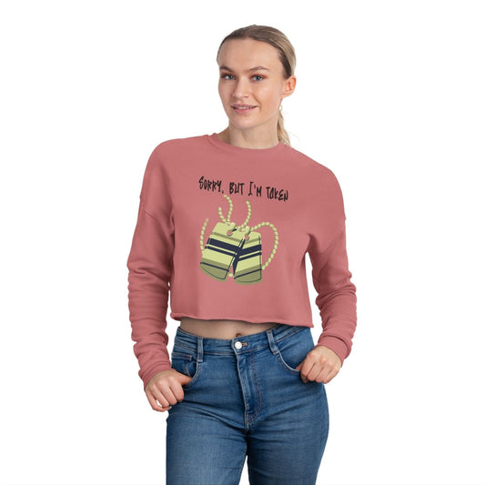 Long Sleeve Crop Top Sweatshirt, Military Dog Tags Graphic - Sorry, But I'm Taken | US - Ohhh So Swag