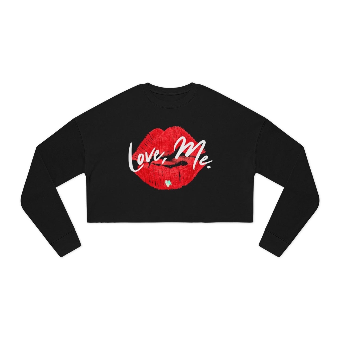 Long Sleeve Crop Top Sweatshirt, Red Kiss Lips, Green Heart - Love, Me. | US - Ohhh So Swag