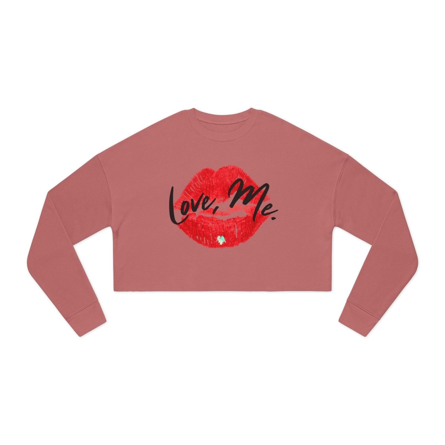 Long Sleeve Crop Top Sweatshirt, Red Kiss Lips, Green Heart - Love, Me. | US - Ohhh So Swag