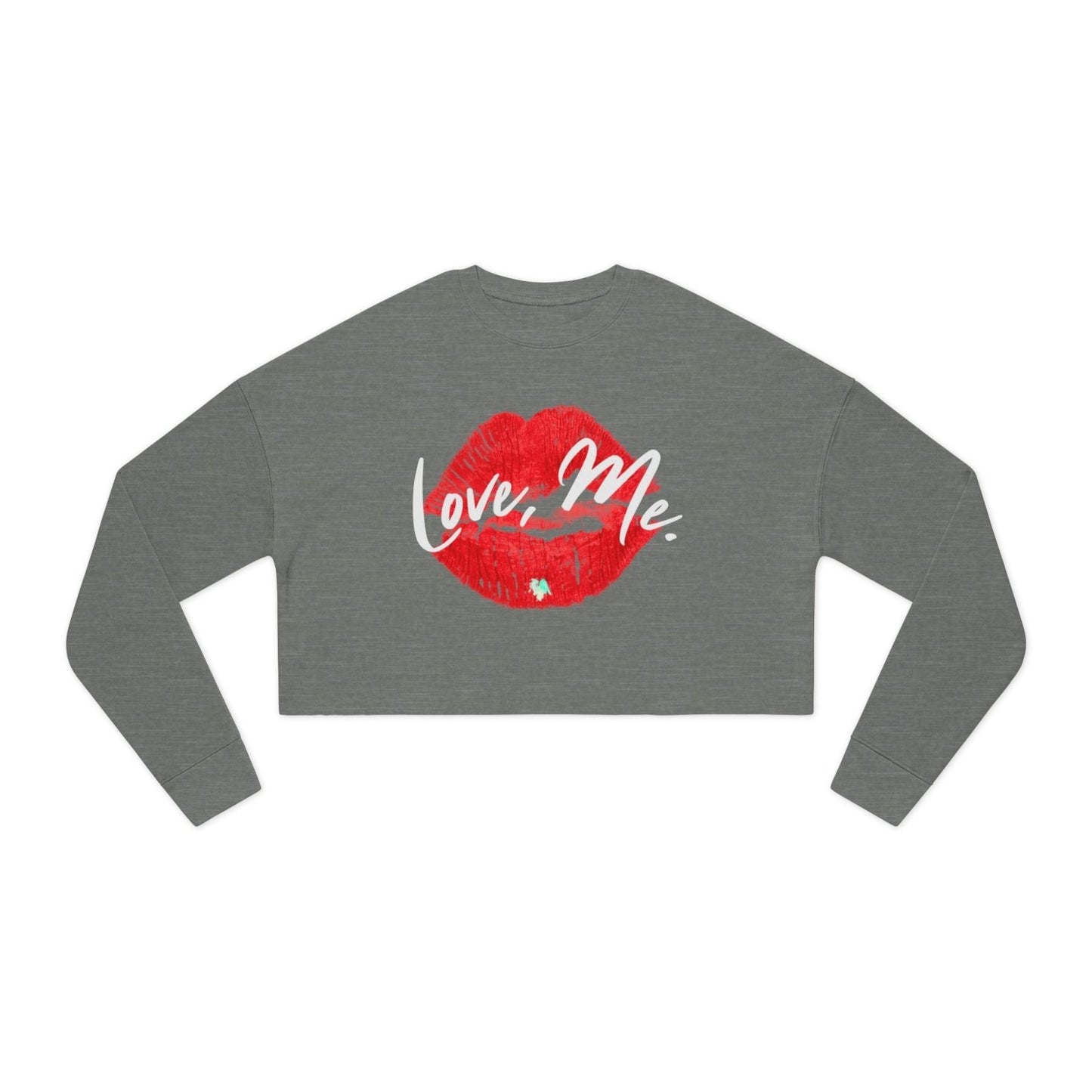 Long Sleeve Crop Top Sweatshirt, Red Kiss Lips, Green Heart - Love, Me. | US - Ohhh So Swag