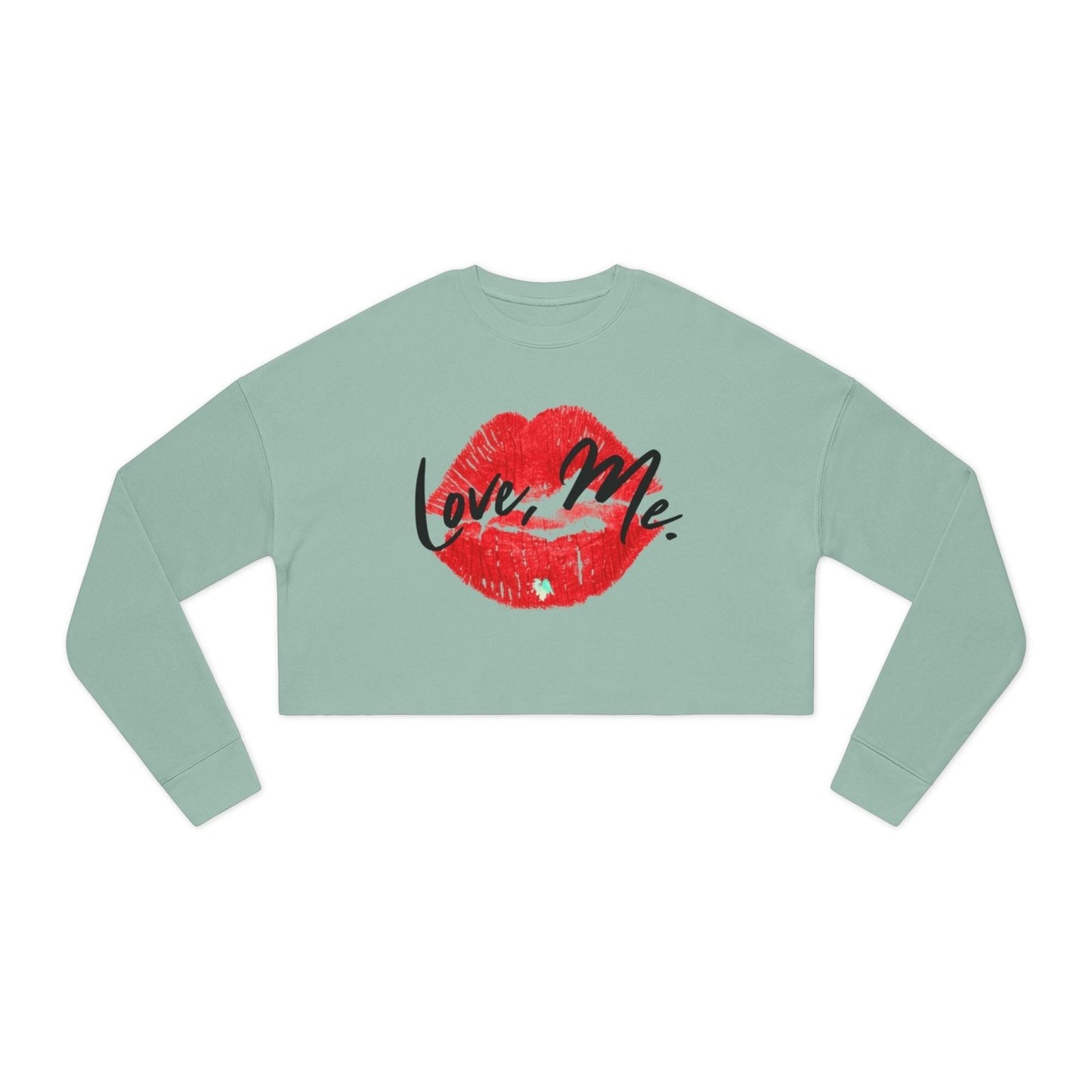 Long Sleeve Crop Top Sweatshirt, Red Kiss Lips, Green Heart - Love, Me. | US - Ohhh So Swag