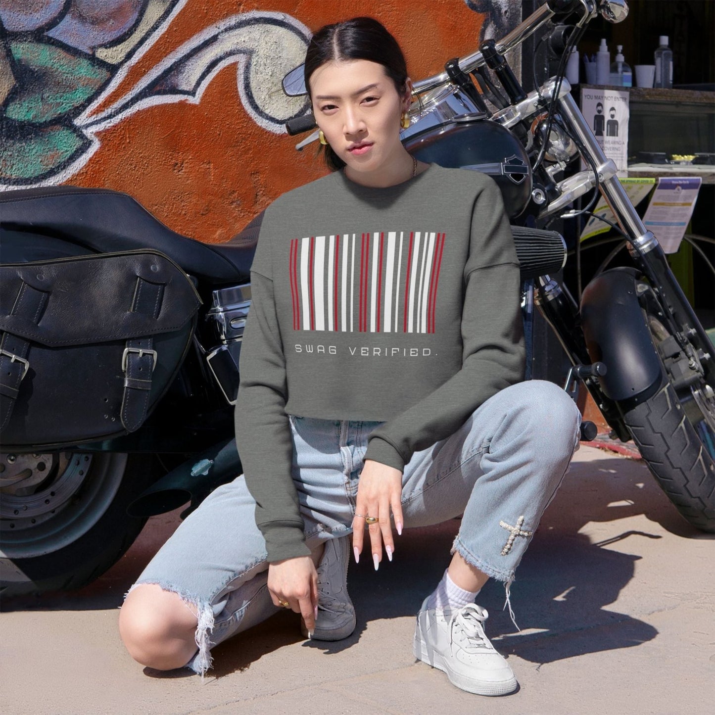 Long Sleeve Cropped Sweatshirt - Swag Verified. Barcode | US - Ohhh So Swag