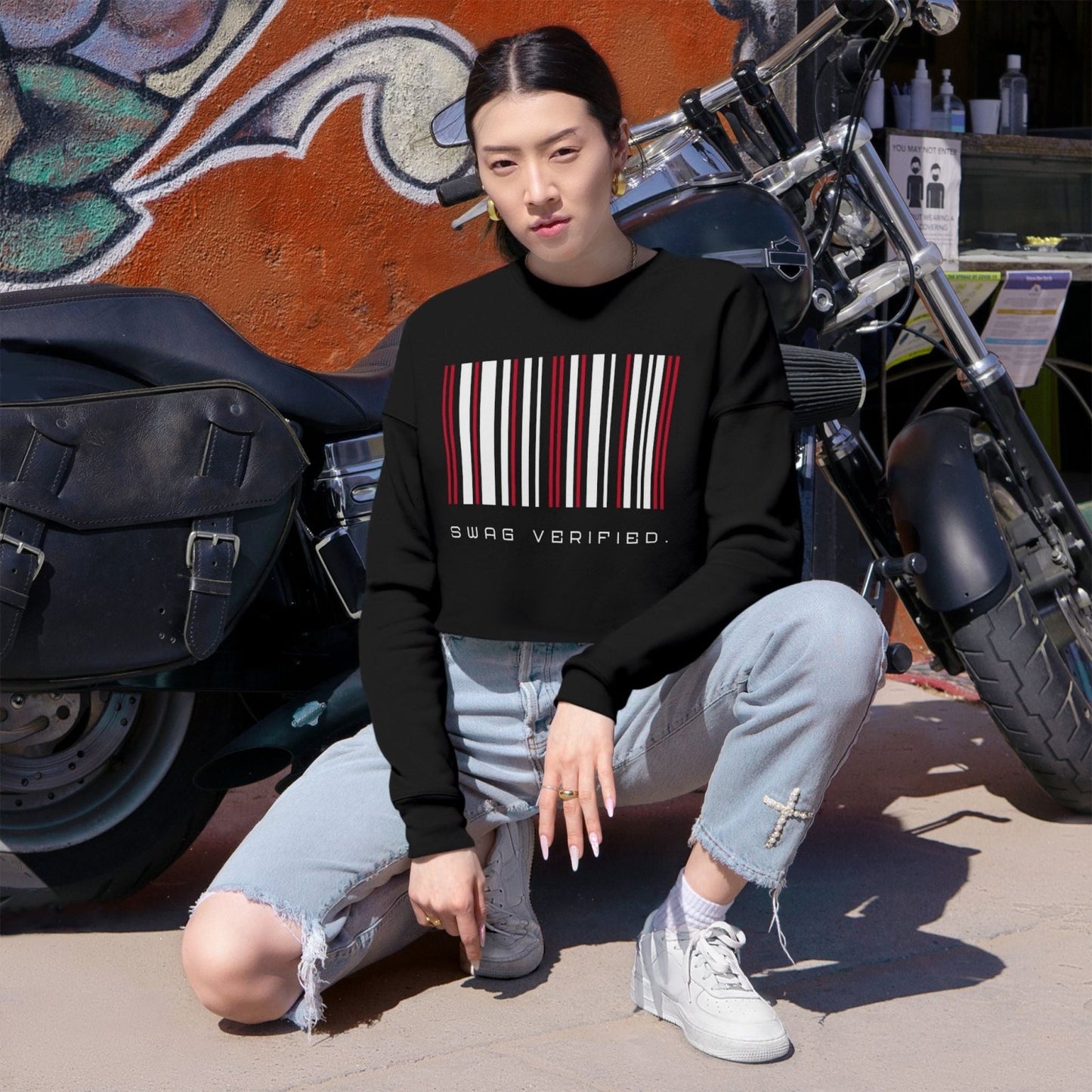 Long Sleeve Cropped Sweatshirt - Swag Verified. Barcode | US - Ohhh So Swag
