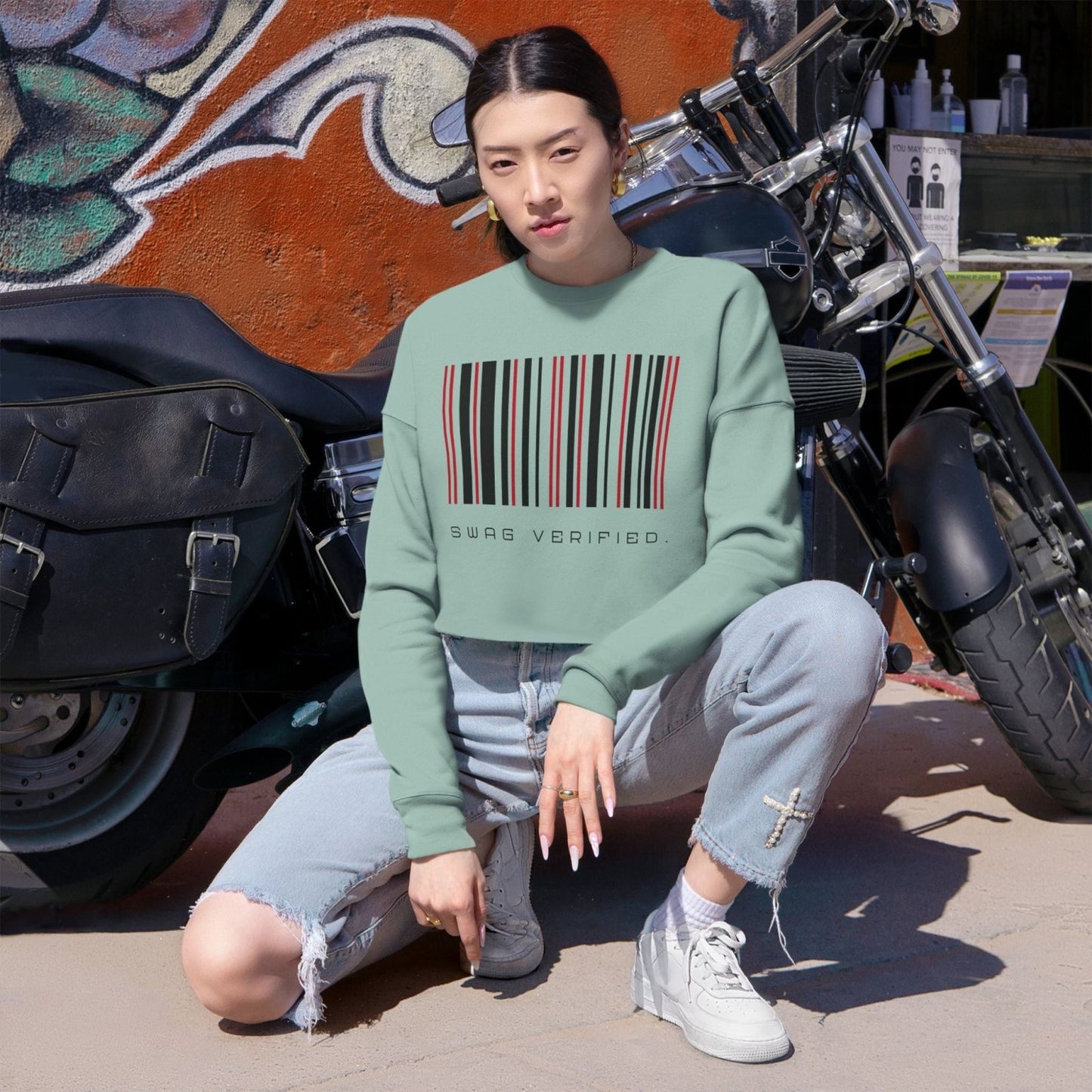 Long Sleeve Cropped Sweatshirt - Swag Verified. Barcode | US - Ohhh So Swag