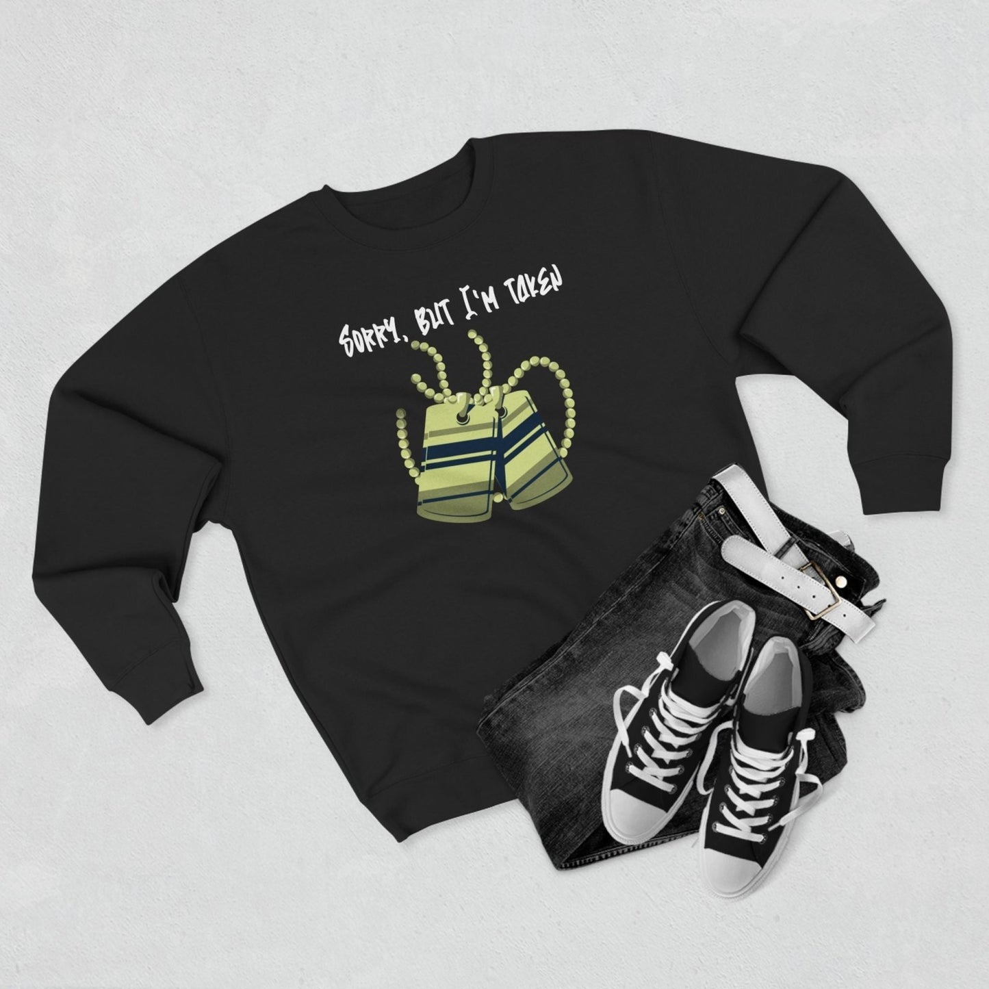 Premium Unisex Crewneck Sweatshirt (Back Logo) – Sorry, But I'm Taken | CA - Ohhh So Swag