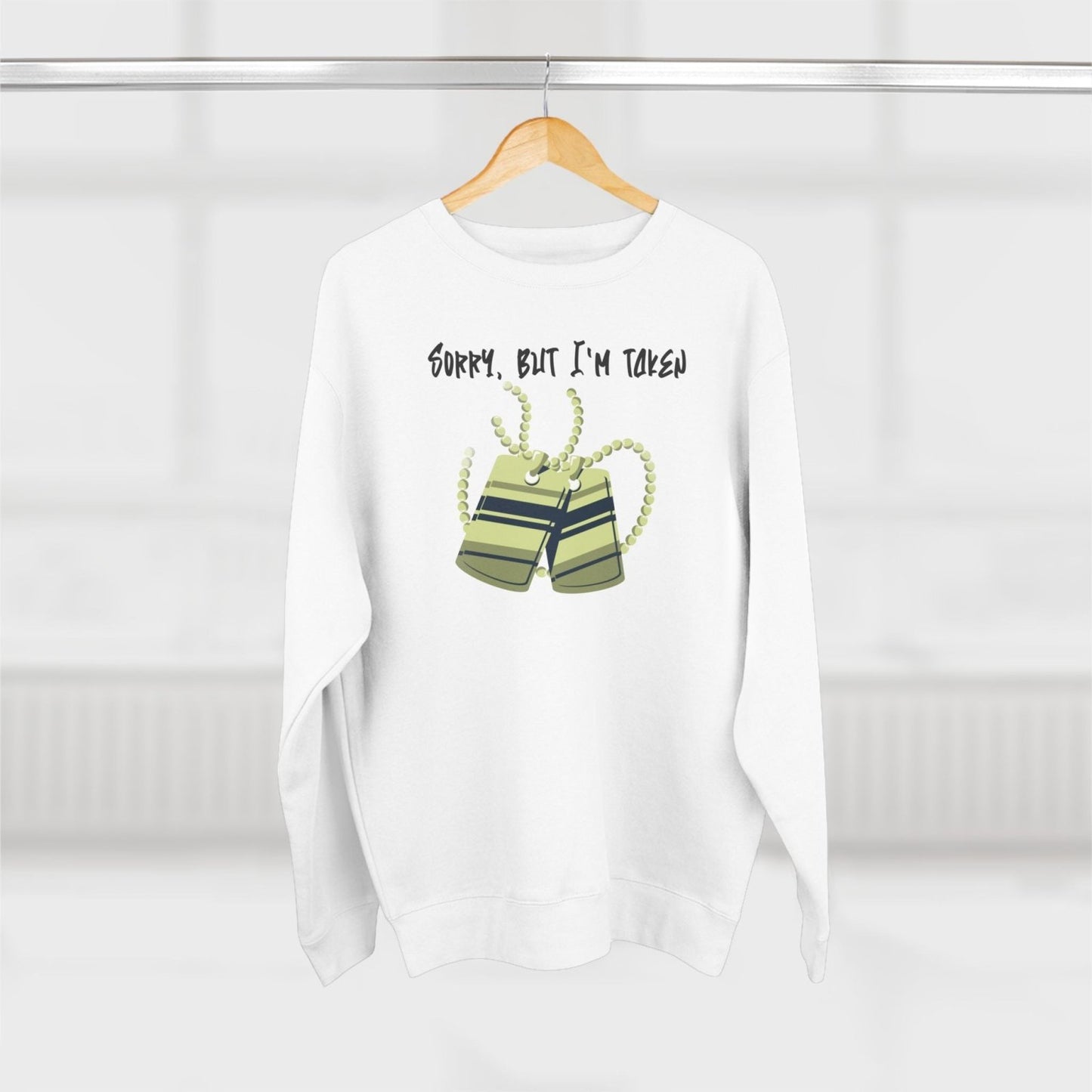 Premium Unisex Crewneck Sweatshirt (Back Logo) – Sorry, But I'm Taken | CA - Ohhh So Swag