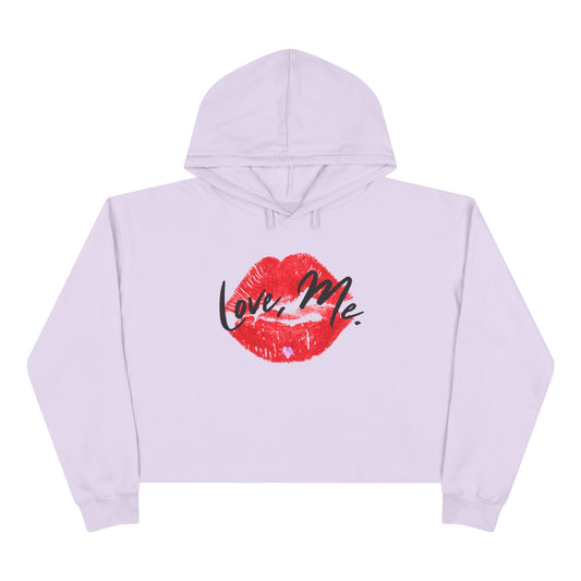 Red Kiss Lips Crop Hoodie Self - Love Sweater with Purple Heart, Trendy Streetwear Top for Women, Valentine's Cropped Shirt | US - Ohhh So Swag