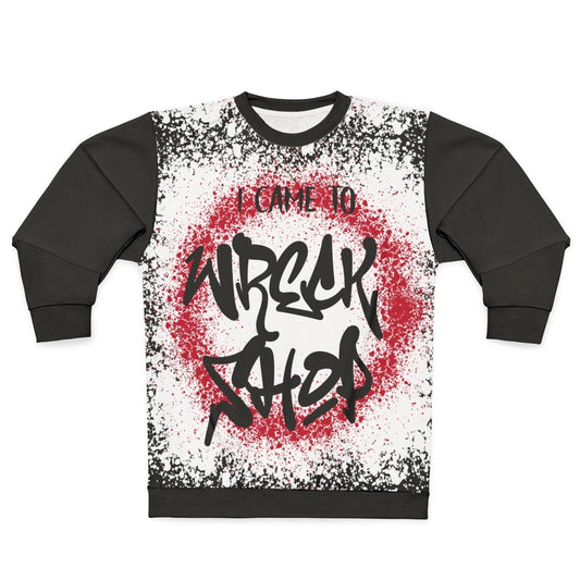 Streetwear Graffiti Sweatshirt – I Came to Wreck Shop, Black Remix, Color Block Sleeves | US - Ohhh So Swag
