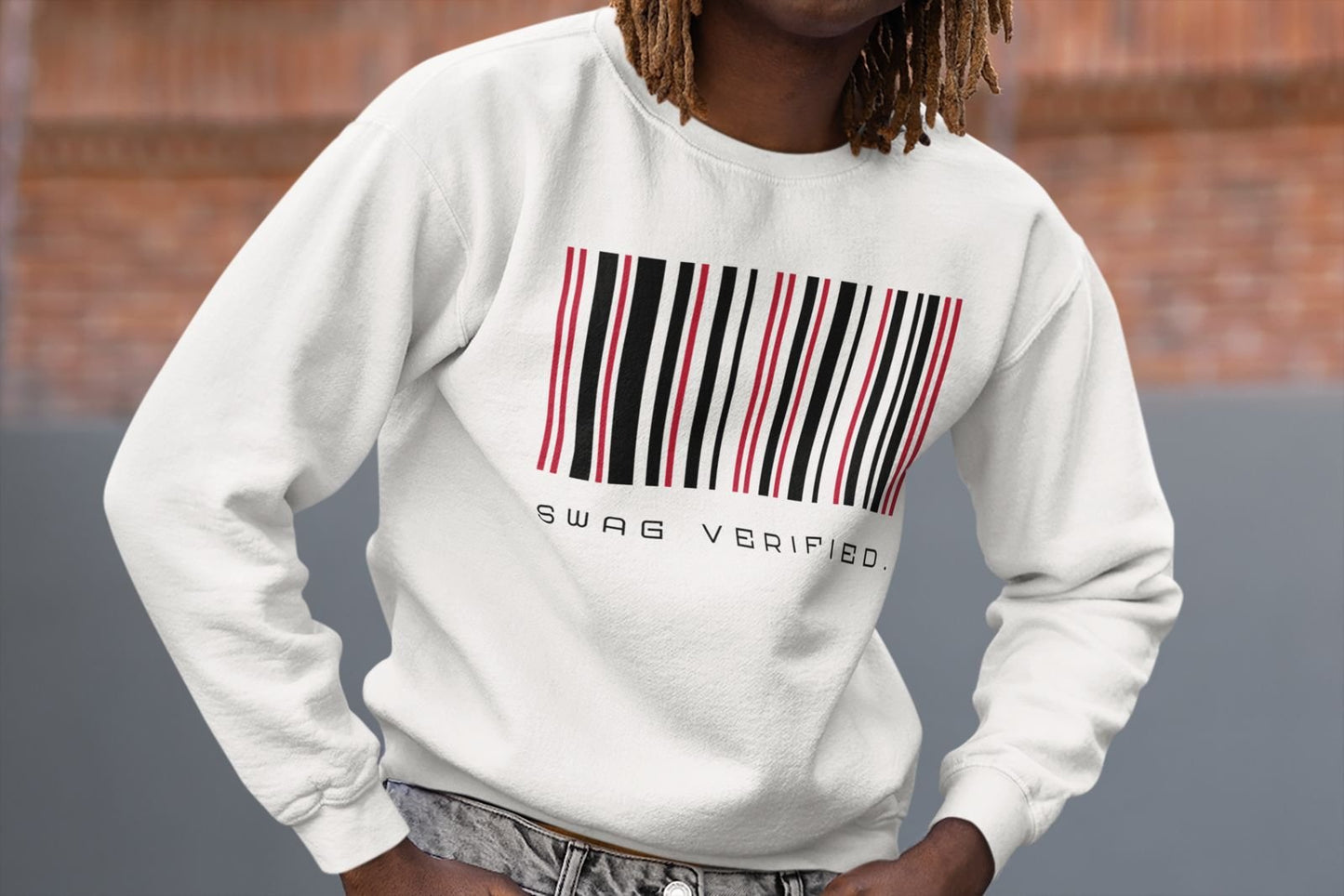 Swag Verified. Sweatshirt, Unisex Barcode Pullover Sweater about Confidence for Men Women, Gift for Him or Her | US - Ohhh So Swag