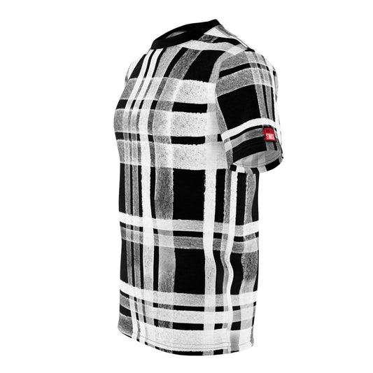 Unisex Black and White Plaid T-shirt for Men Women, Tartan Color Block Round Neck Shirt for Casual Wear, Everyday Comfort | US - Ohhh So Swag