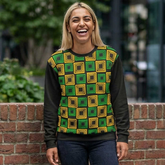 US | Patterned Sweatshirt, Jamaica Colors, Black Sleeves – J.A. Squared - Ohhh So Swag