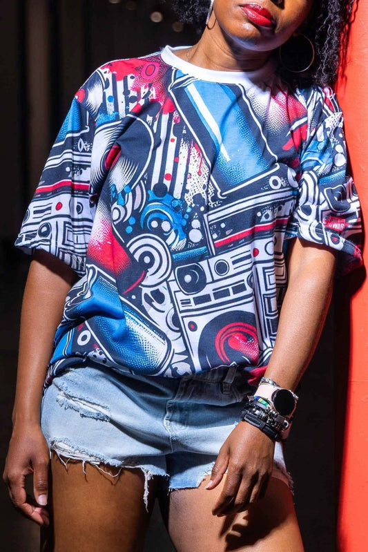 Vintage Style Casual Unisex Crew Neck 90s Hip Hop Graphic Tee, Music Inspired Short Sleeve Retro Graffiti T-Shirt | US - Ohhh So Swag