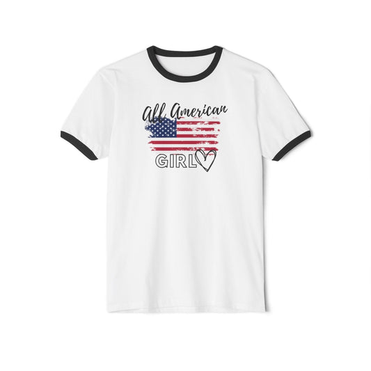 Women's Cotton Ringer T-Shirt - All American Girl | US - Ohhh So Swag