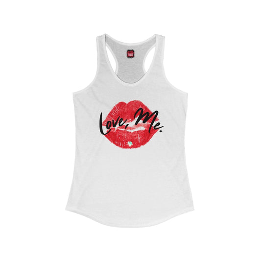 Women's Racerback Tank Top with Red Kiss Lips, Green Heart - Love, Me. | US - Ohhh So Swag