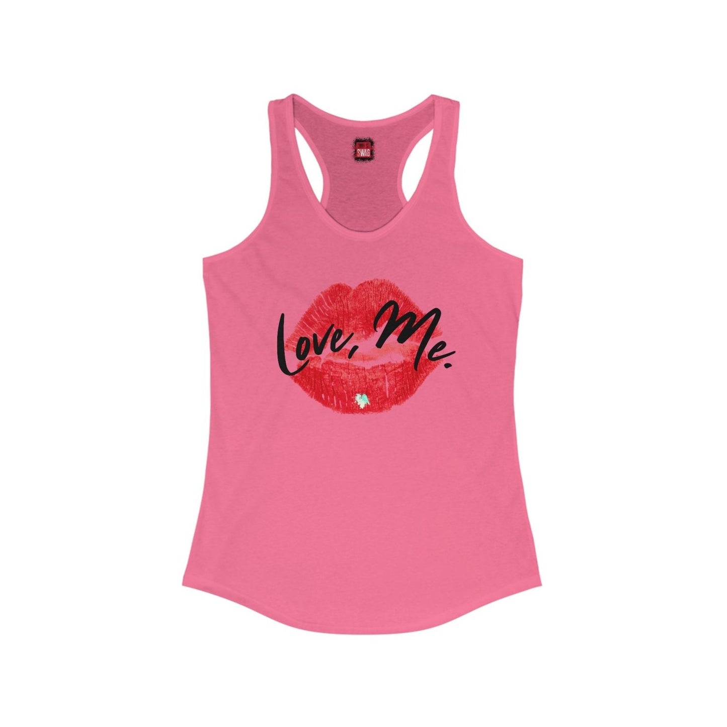 Women's Racerback Tank Top with Red Kiss Lips, Green Heart - Love, Me. | US - Ohhh So Swag