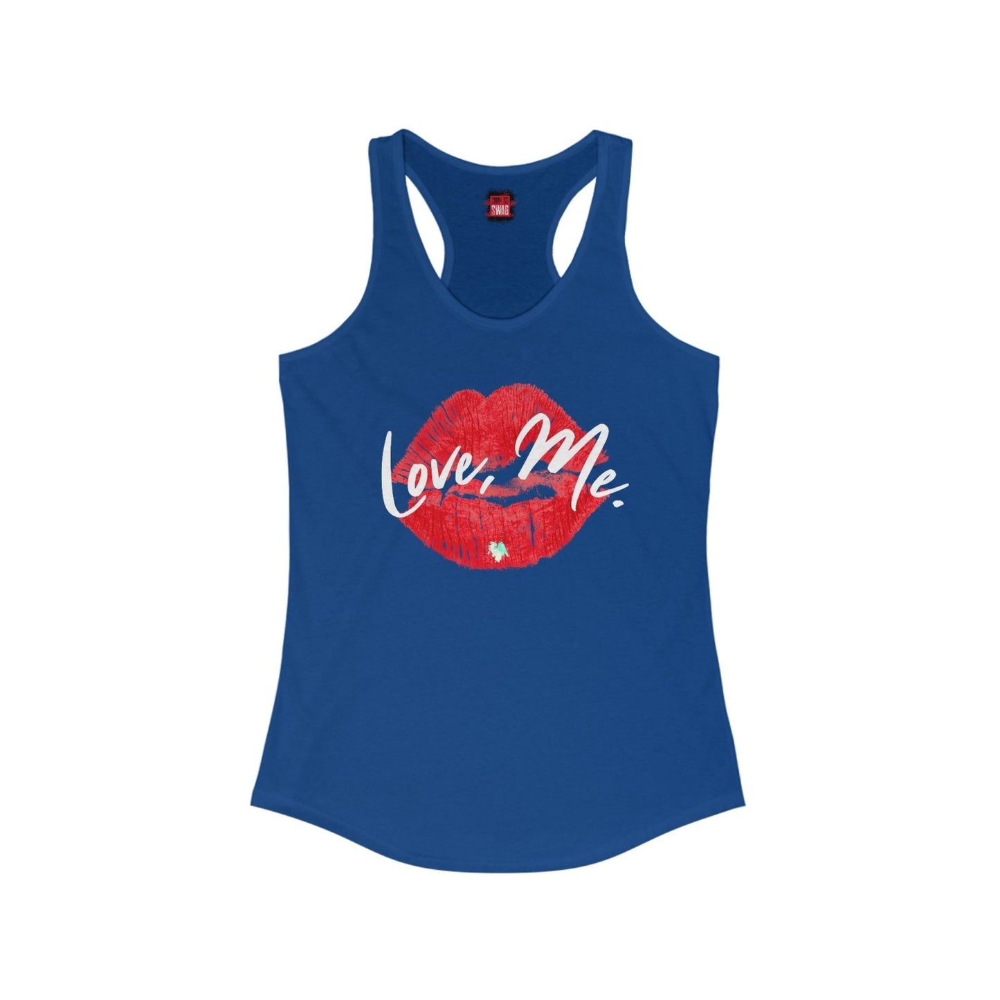 Women's Racerback Tank Top with Red Kiss Lips, Green Heart - Love, Me. | US - Ohhh So Swag