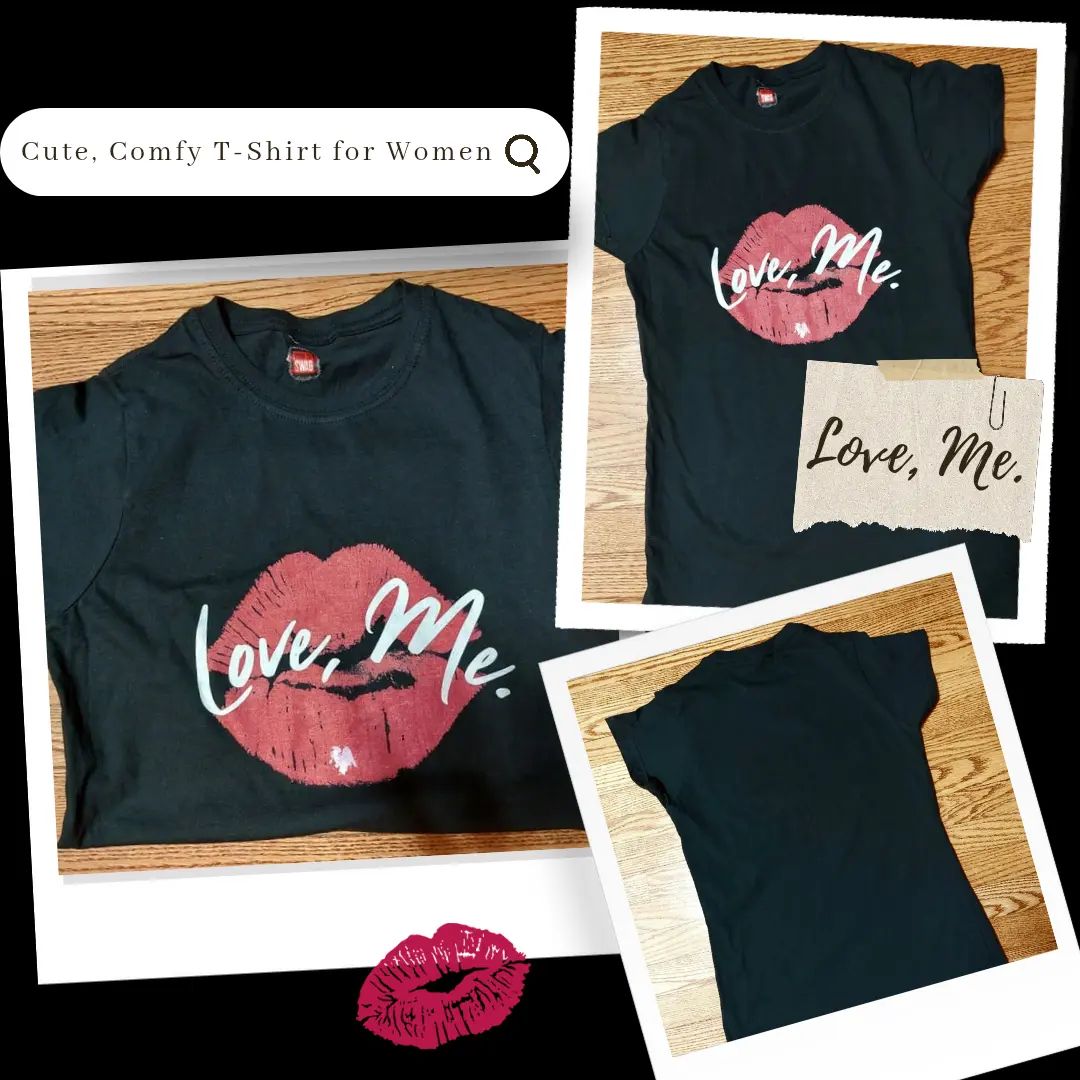 Women's Soft Style Crew Tee with Red Kiss Lips, Purple Heart - Love, Me. | US - Ohhh So Swag