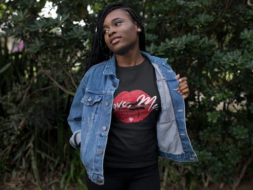 Women's Softstyle Crew Tee with Red Kiss Lips, Purple Heart - Love, Me. | US - Ohhh So Swag