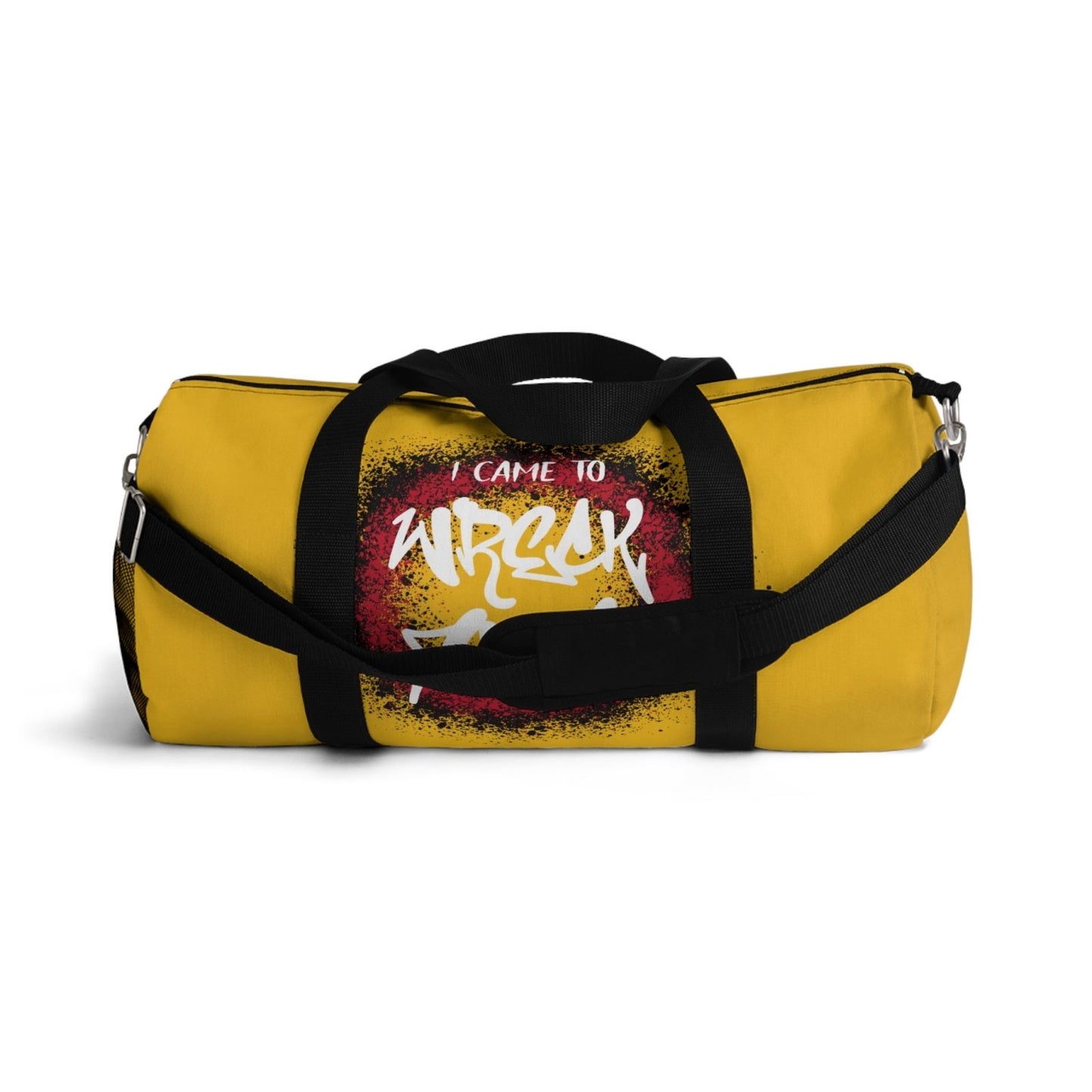 Yellow Duffel Bag with I Came to Wreck Shop Text and Graffiti Design, Motivational and Hip Hop - Inspired | US - Ohhh So Swag
