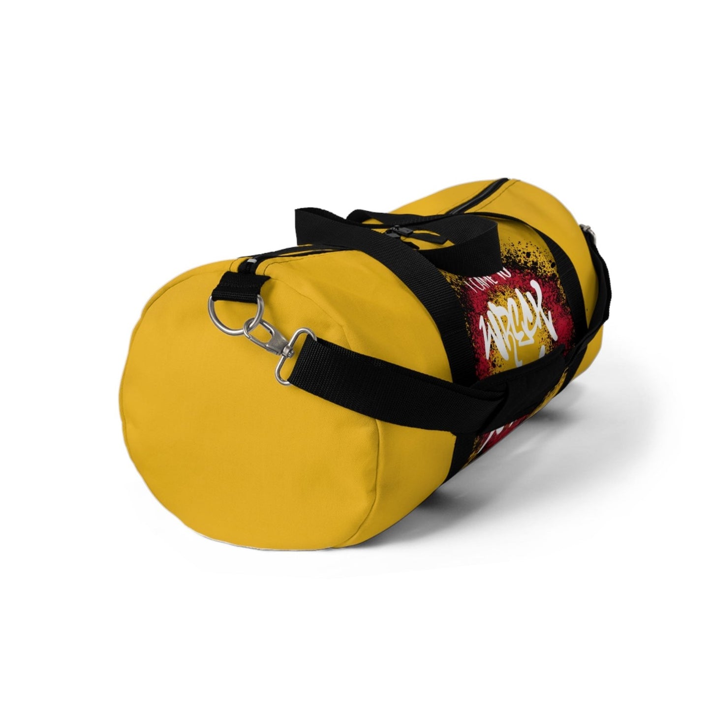 Yellow Duffel Bag with I Came to Wreck Shop Text and Graffiti Design, Motivational and Hip Hop - Inspired | US - Ohhh So Swag