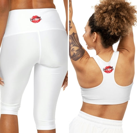 Red-Kiss-Lips-Self-Love-White-Sports-Bra-and-Matching-Yoga-Capri-Leggings-Ohhh-So-Swag