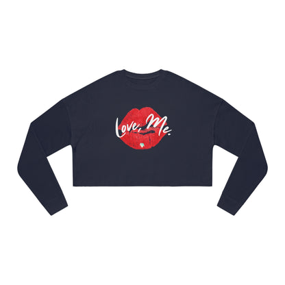 Long Sleeve Crop Top Sweatshirt, Red Kiss Lips, Green Heart - Love, Me. | US