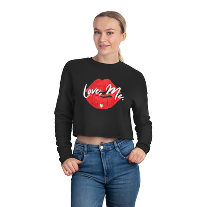 Long Sleeve Crop Top Sweatshirt, Red Kiss Lips, Green Heart - Love, Me. | US