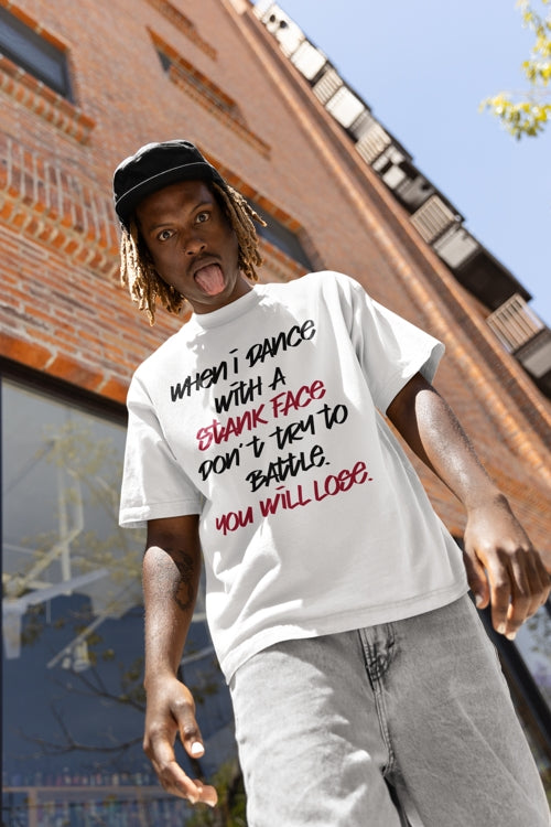 When I Dance with a Stank Face Unisex Softstyle Short Sleeve Dance Shirt (Back Logo) | CA